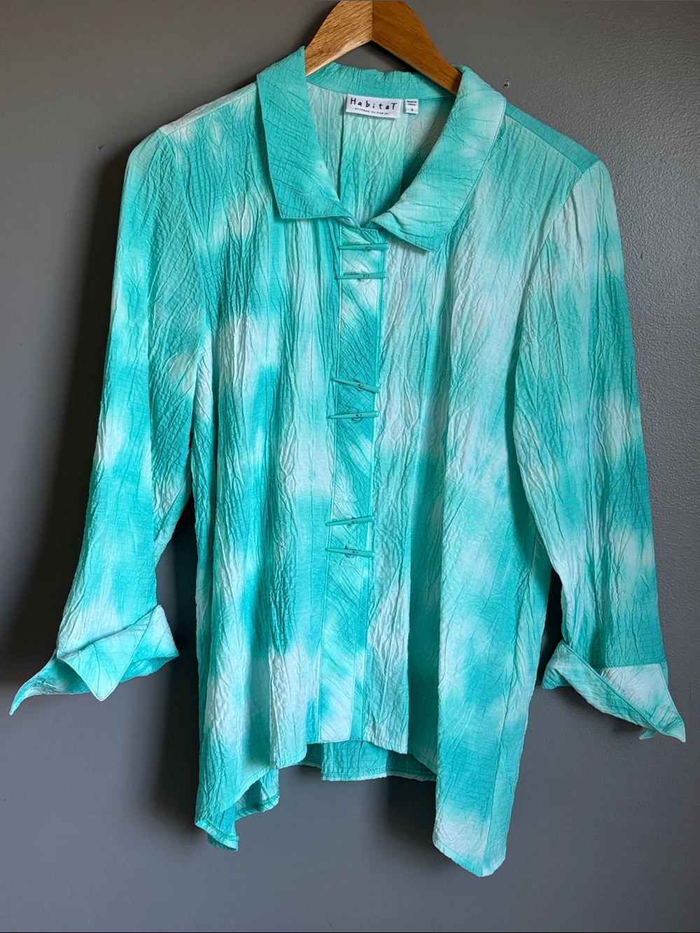 Habitat Turquoise Tie-Dye Button Down shirt * sz S *